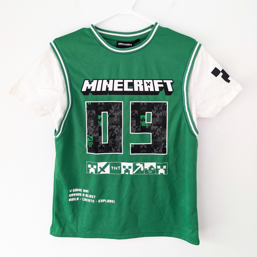 Minecraft Kids Gamer-Core Basketball Jersey Style Tshirt Sporty Streetwear 11-12